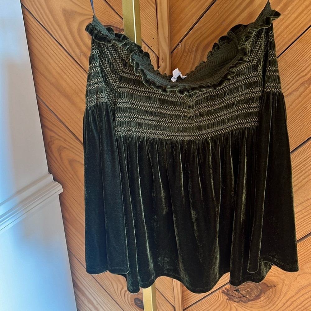 Off the shoulder dark green velevet top